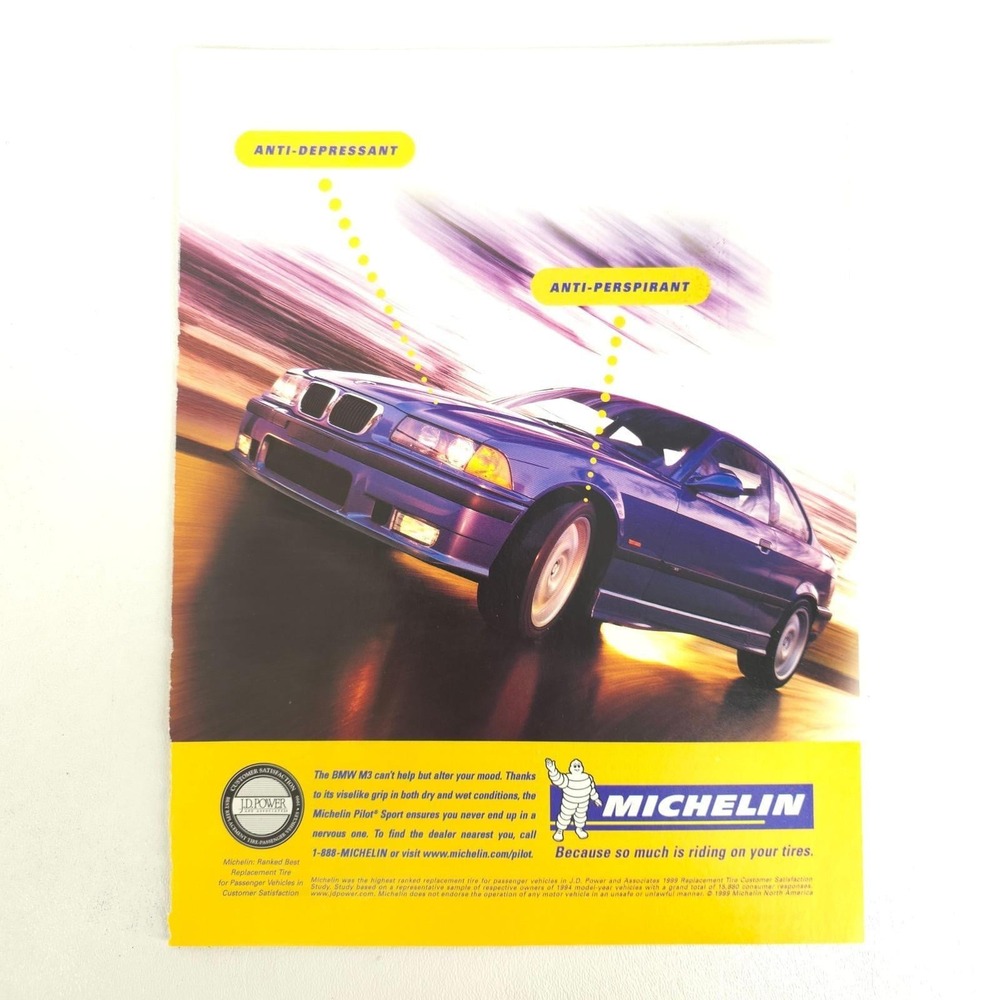 Vintage Michelin BMW M3 Print Ad Performance Tire Automotive Advertising Decor